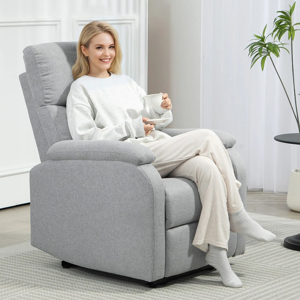 HOMCOM Fotel Relax z Regulowanym Oparciem i Podnóżkiem, Tapicerowany Fotel do Salonu, Szary