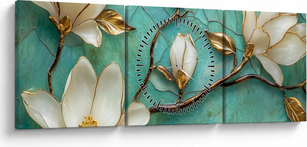 Obraz - 3D magnolie (z zegarem) (90x30 cm)