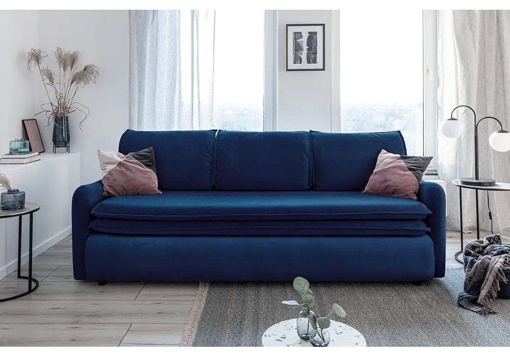 Granatowa aksamitna rozkładana sofa Miuform Tender Eddie