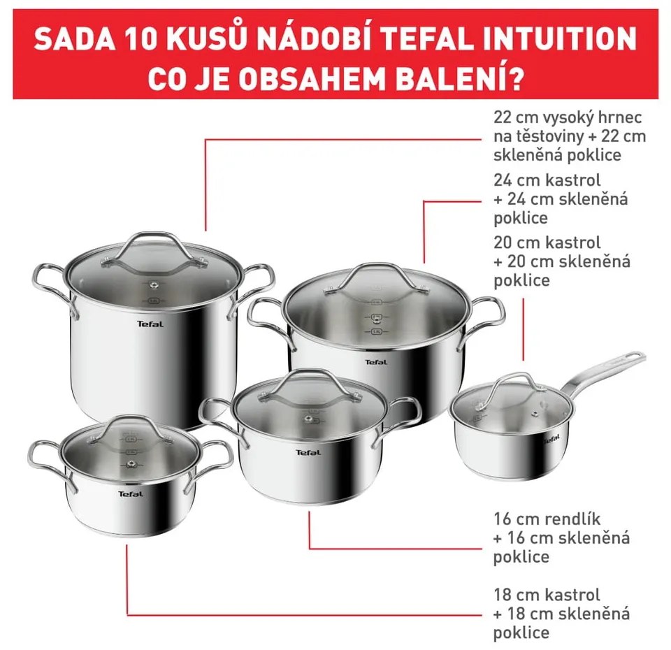 Zestaw garnków ze stali nierdzewnej 10 el. Intuition – Tefal