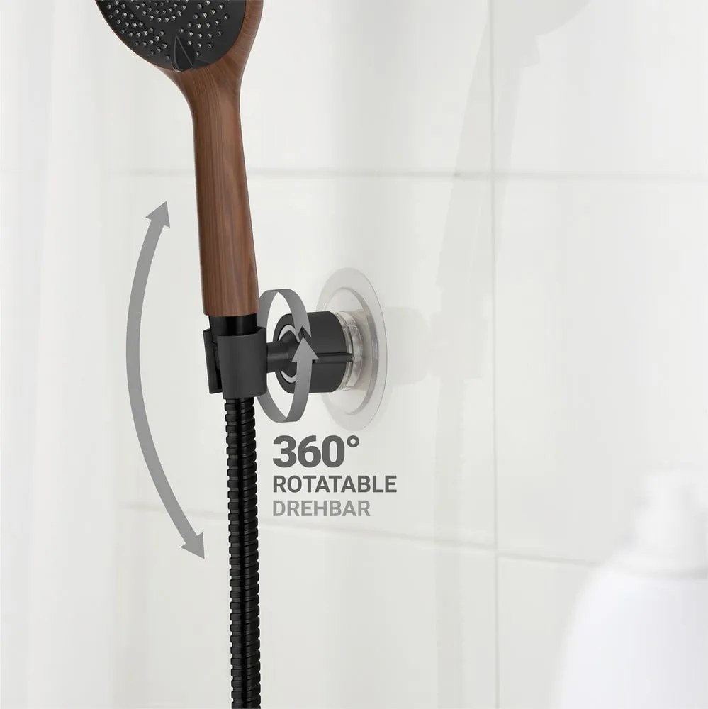 Czarny plastikowy uchwyt na słuchawkę prysznicową bez wiercenia Libertà – Wenko