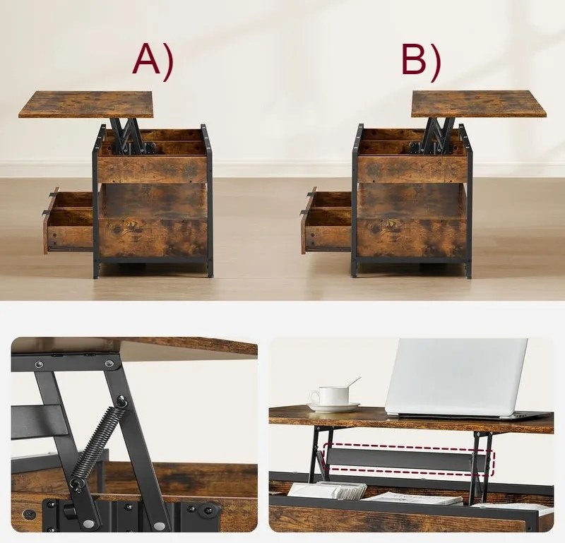 Regulowany stół konferencyjny GASPAR, 50x100x(48-63)cm, brąz/czarna Vasagle