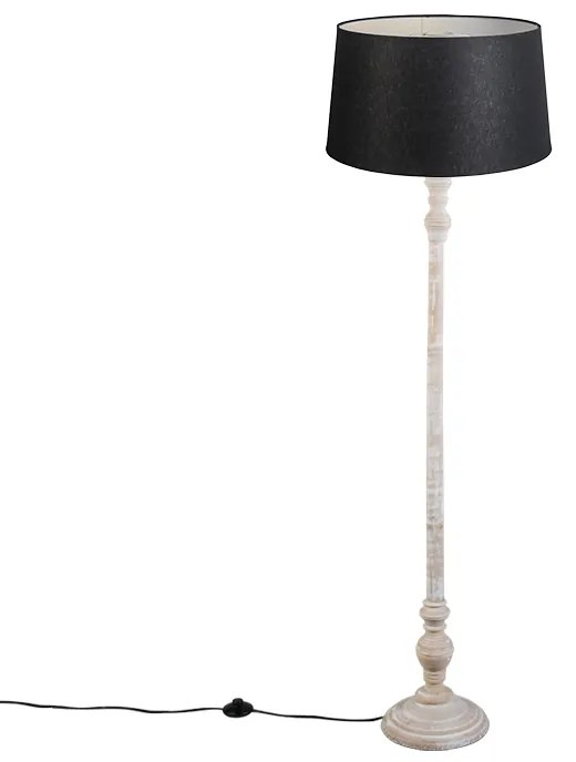 Rustykalna lampa podłogowa szara z czarnym abażurem z lnu - Classico klasyczny/Antyczny Oswietlenie wewnetrzne