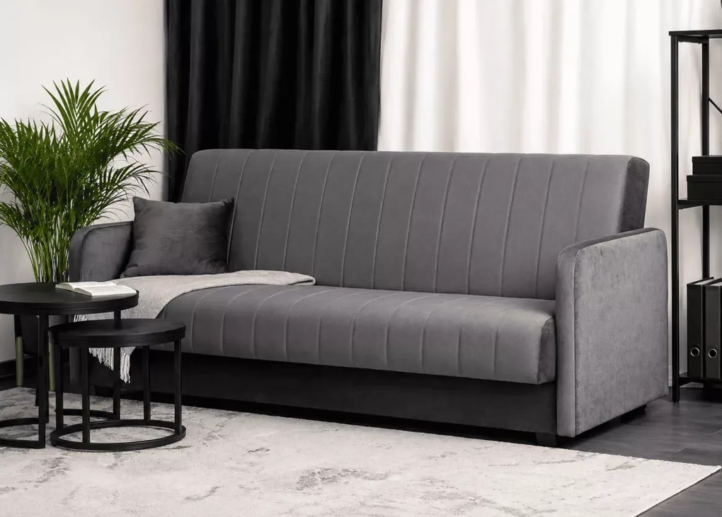 Sofa Okabiz 2-osobowa z funkcją spania, pojemnikiem i eleganckim designem