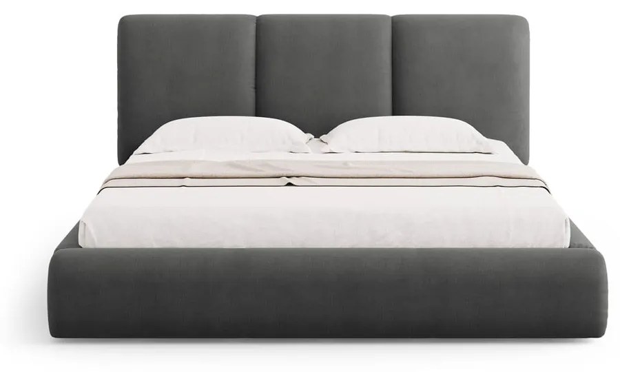 Szare tapicerowane łóżko dwuosobowe ze schowkiem i stelażem 140x200 cm Brody – Mazzini Beds