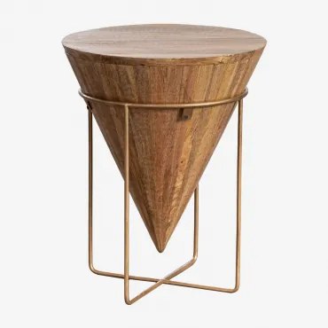 Okrągły Stolik Pomocniczy Ø40 Cm Z Drewna Mango Piram Złoto - Sklum
