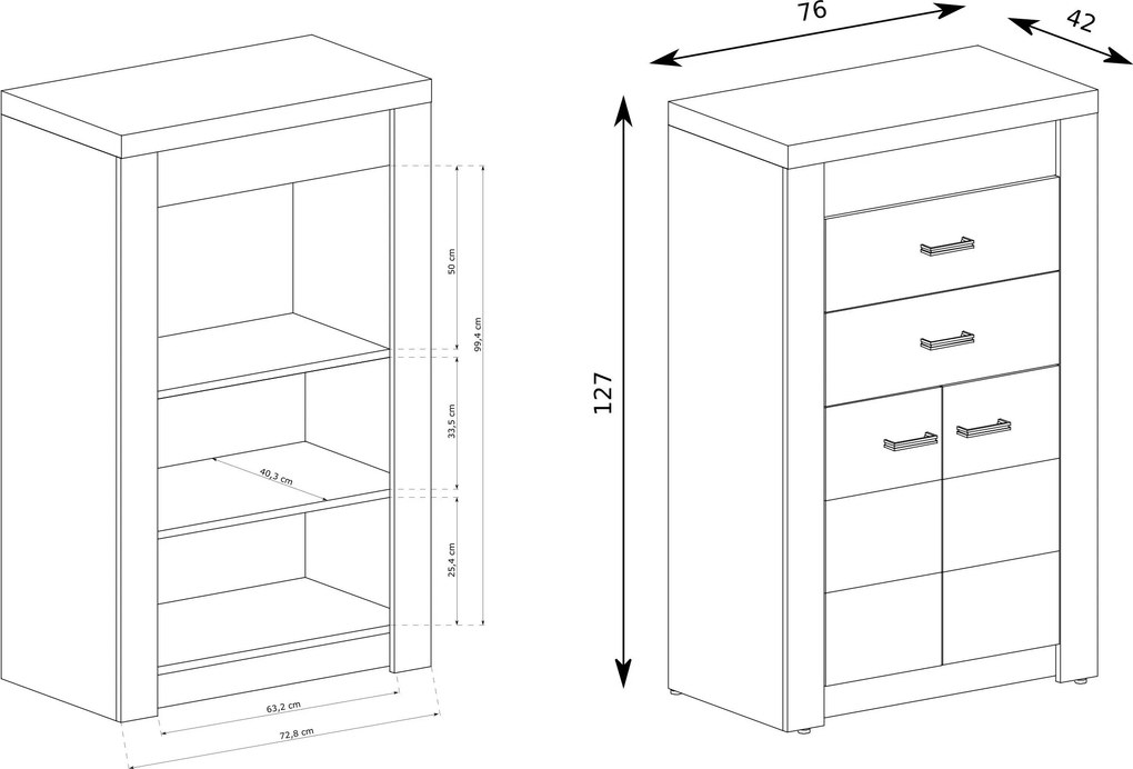 Komoda ZERI 76 cm do Salonu Sypialni Brązowy