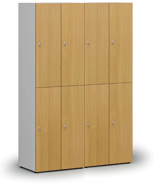 Drewniana szafka skrytkowa S4, 4 schowki, demontaż, zamek cylindryczny, szary/brzoza