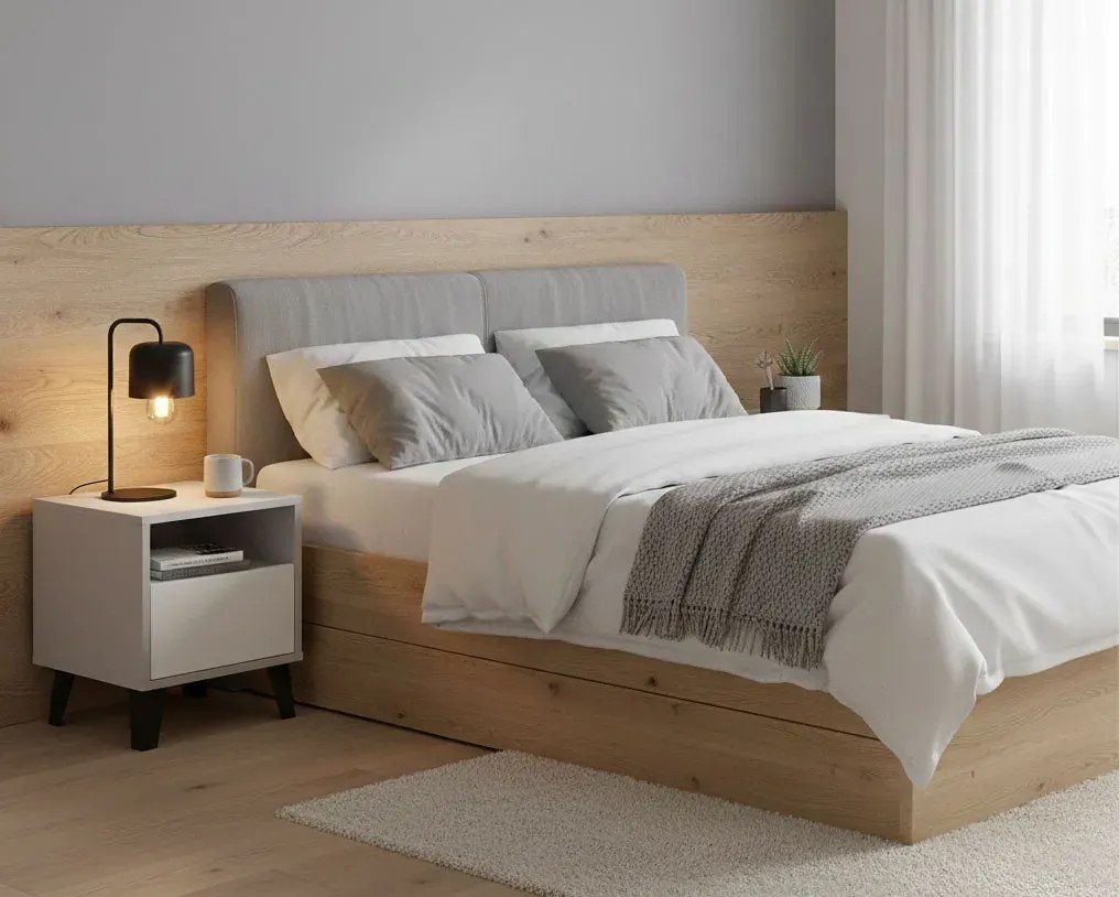 Skandynawski stolik nocny na czarnych nóżkach kaszmir + biały K8-Z49