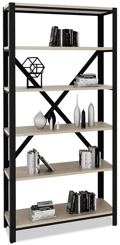 Regał loft z 6 półkami czarny + dąb sonoma - Alwaro 4X