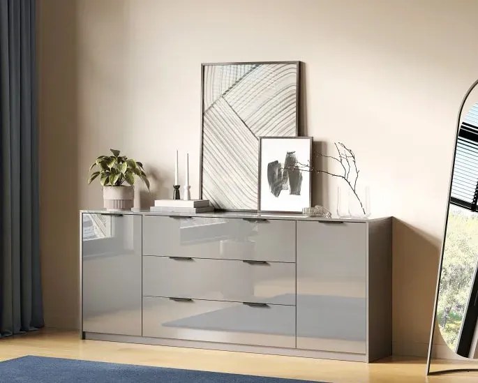 Szara komoda nowoczesna z 3 szufladami szary połysk lawa H1-C18