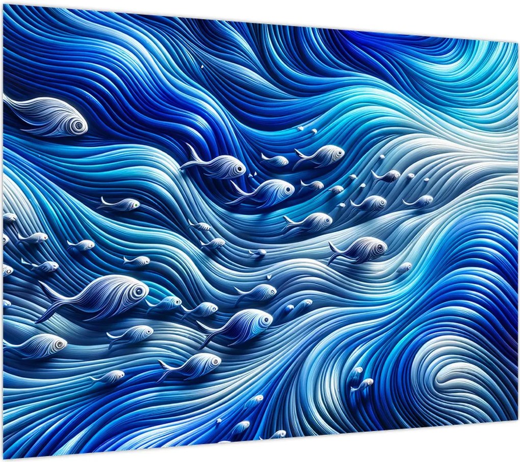 Obraz na szkle – Ryby w falach (70x50 cm)