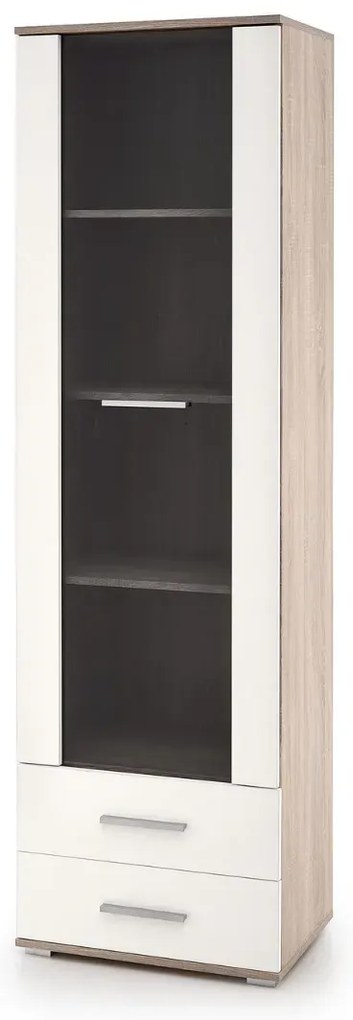 Witryna do salonu LIMA W-1 biała/dąb sonoma HALMAR