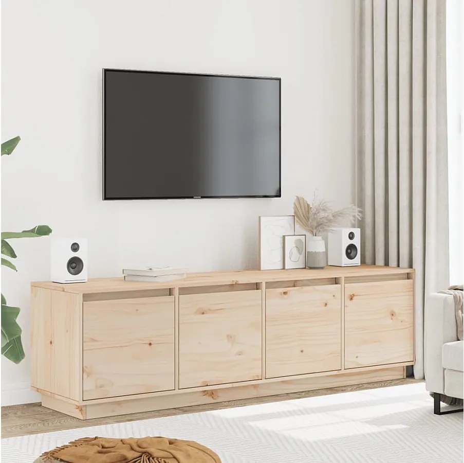 Mebel TV 156x37x45 cm Z Litego Drewna Sosnowego z Dużą Przestrzenią Magazynową