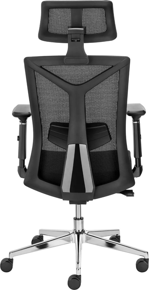 Fotel biurowy Akro siatkowy z zagłówkiem i regulacją lędźwi, zgodny z normą BHP