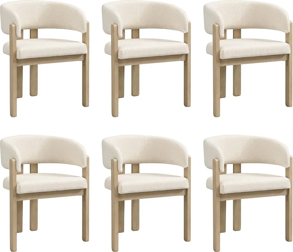 Zestaw 6 krzeseł do jadalni z litego drewna - 60 x 51 x 80 cm - zakrzywione oparcie - tapicerka pętelkowa - naturalny