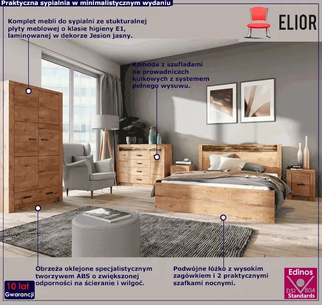 Zestaw mebli do sypialni w kolorze jesion jasny - Filin 5C