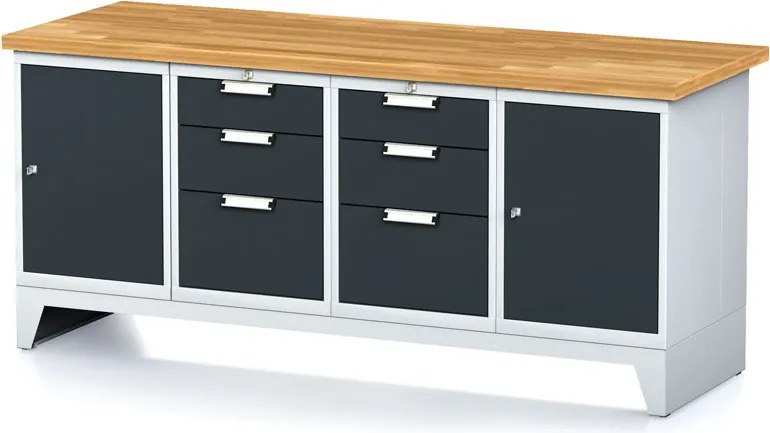 Stół warsztatowy MECHANIC, 2000x685x880 mm, 2x 3 szufladowy kontener, 2x szafka, grafitowy