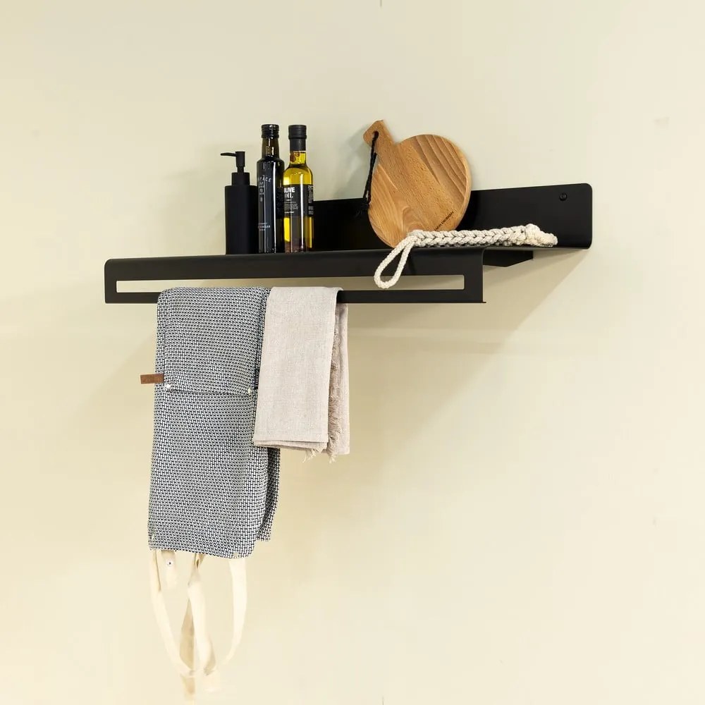 Czarny metalowy wieszak ścienny z półką 78 cm Sway – Spinder Design