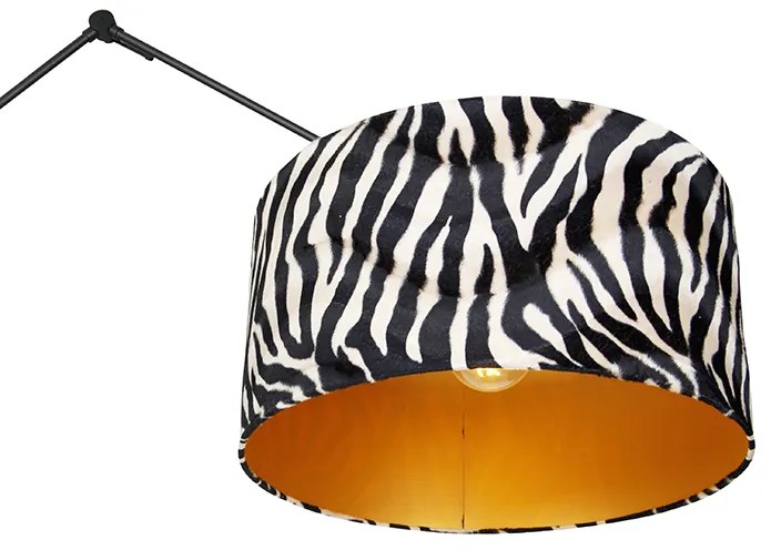 Lampa stojąca czarna z abażurem w pasy zebry 50 cm - Editor Nowoczesny Oswietlenie wewnetrzne