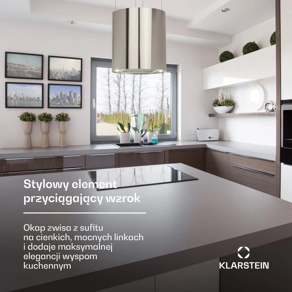 Klarstein Barett 35cm 521.8 m³/h Okap Wyspowy Srebrny