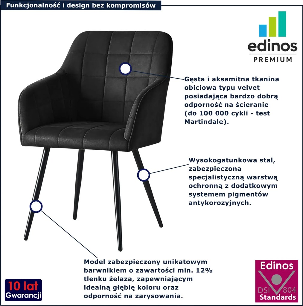 Zestaw 4 czarnych krzeseł welurowych K2-M38