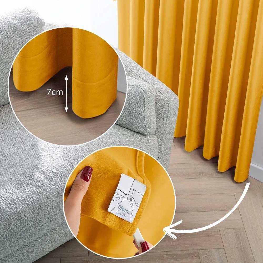 Musztardowa aksamitna zasłona częściowo zaciemniająca (dimout) 530x270 cm Velto – Filumi
