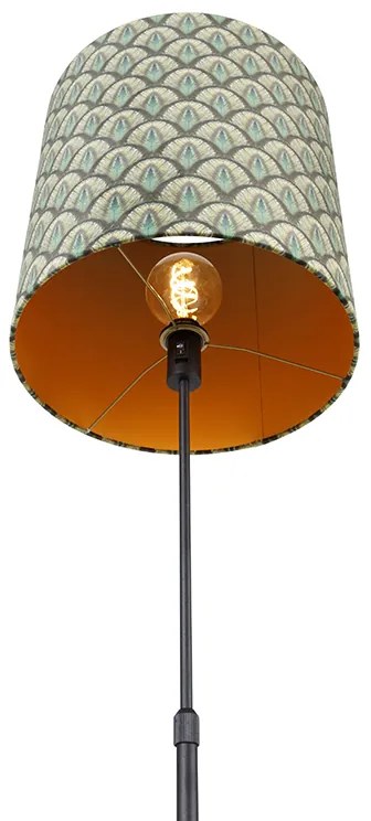 Lampa podłogowa regulowana czarna klosz welurowy zielony pawie oczka 40cm - Parte klasyczny/Antyczny Oswietlenie wewnetrzne