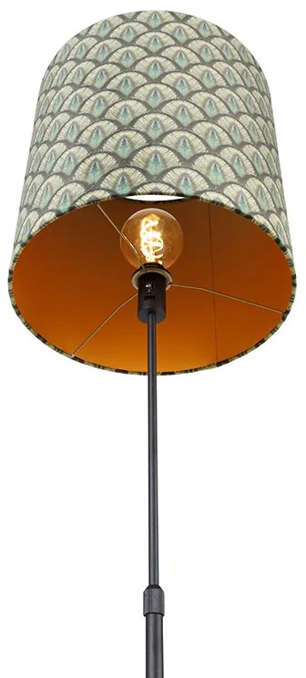 Lampa stojąca z czarnym kloszem w wzory pawia 40 cm regulowana - Parte klasyczny/Antyczny Oswietlenie wewnetrzne