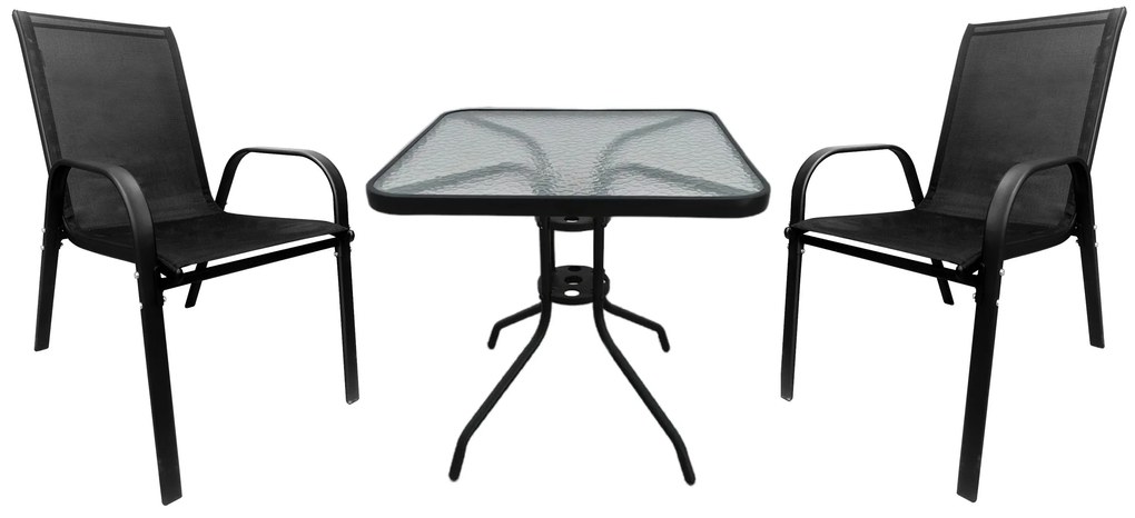 Zestaw mebli ogrodowych stolik szklany kwadrat 70x70 + 2 krzesła PATIO do ogrodu na balkon