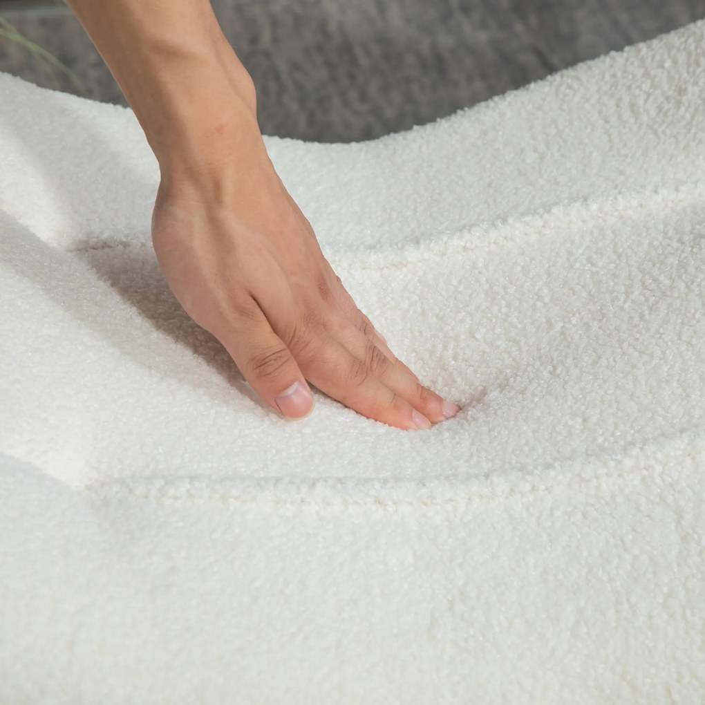 HOMCOM Nowoczesna stopka z drewnianymi nogami i pokryciem z fleece, tapicerowana, do salonu, sypialni, przedpokoju, Kremowobiały