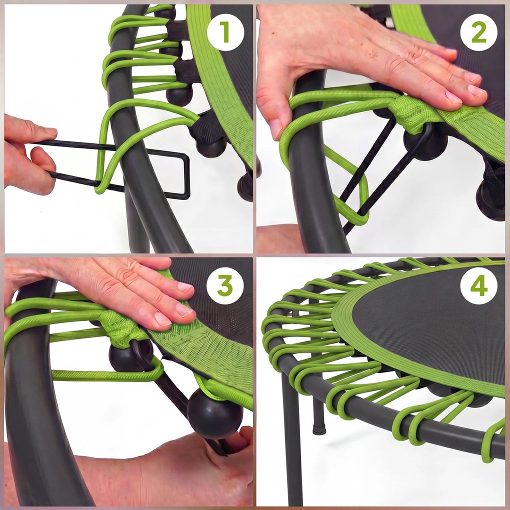 SPORTNOW Trampolina fitness z regulowaną poręczą, Trampolina sportowa do wewnątrz i na zewnątrz, Stal, Tworzywo sztuczne, Zielona