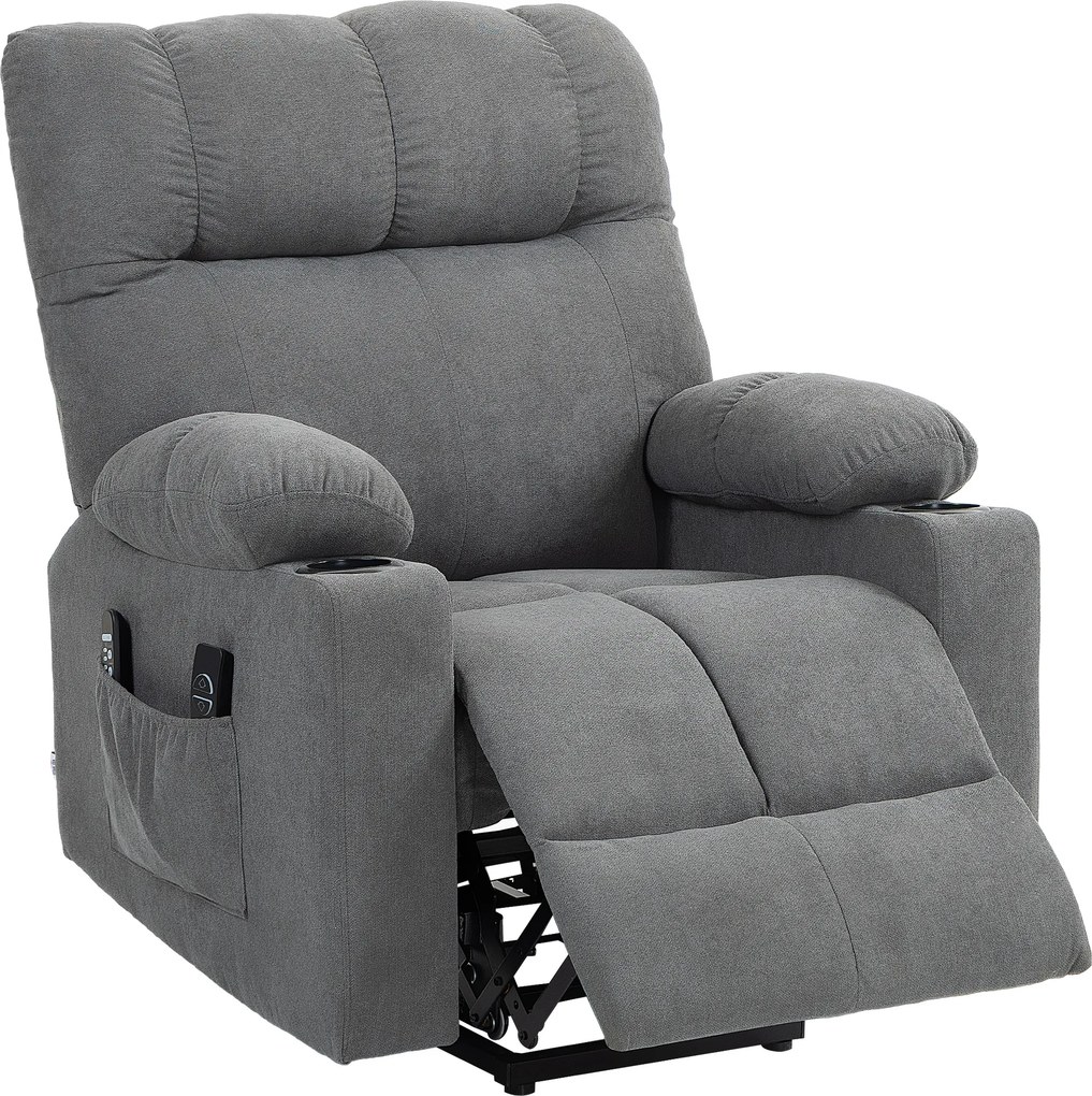 HOMCOM Fotel dla seniora z funkcją leżenia i pilotem szary 144 cm x 91 cm x 88 cm idealny do pomocy przy wstawaniu | Aosom PL
