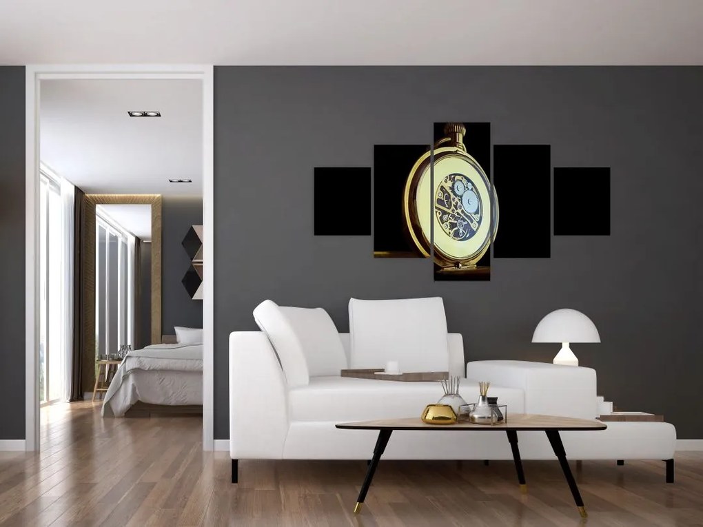 Obraz złotego zegarka kieszonkowego (125x70 cm)