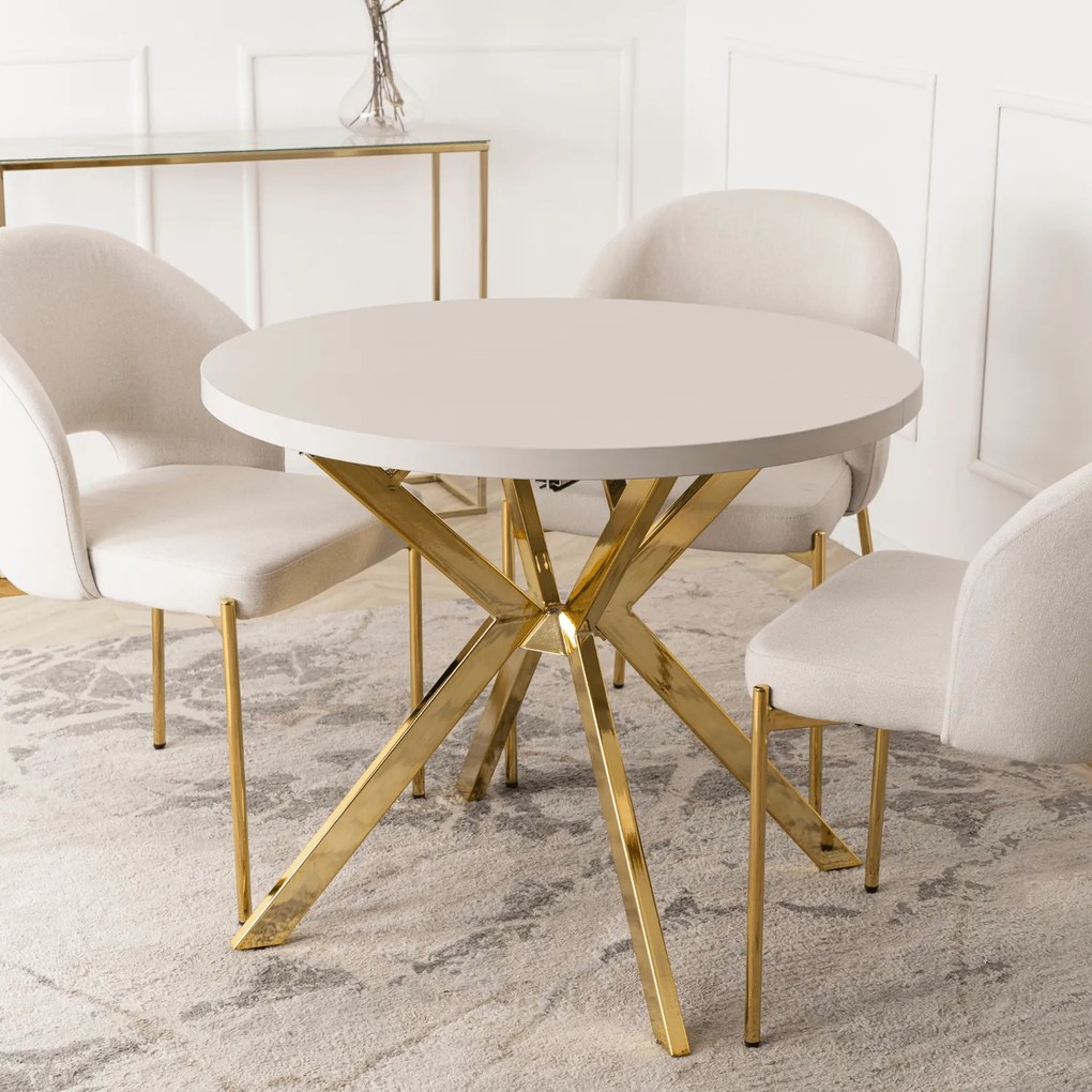 Stół Okrągły Rozkładany LUGO 90-190 cm Kaszmir/Złoty Glamour