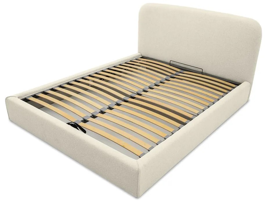 Kremowe tapicerowane łóżko dwuosobowe ze schowkiem ze stelażem 140x190 cm Sea – Scandic
