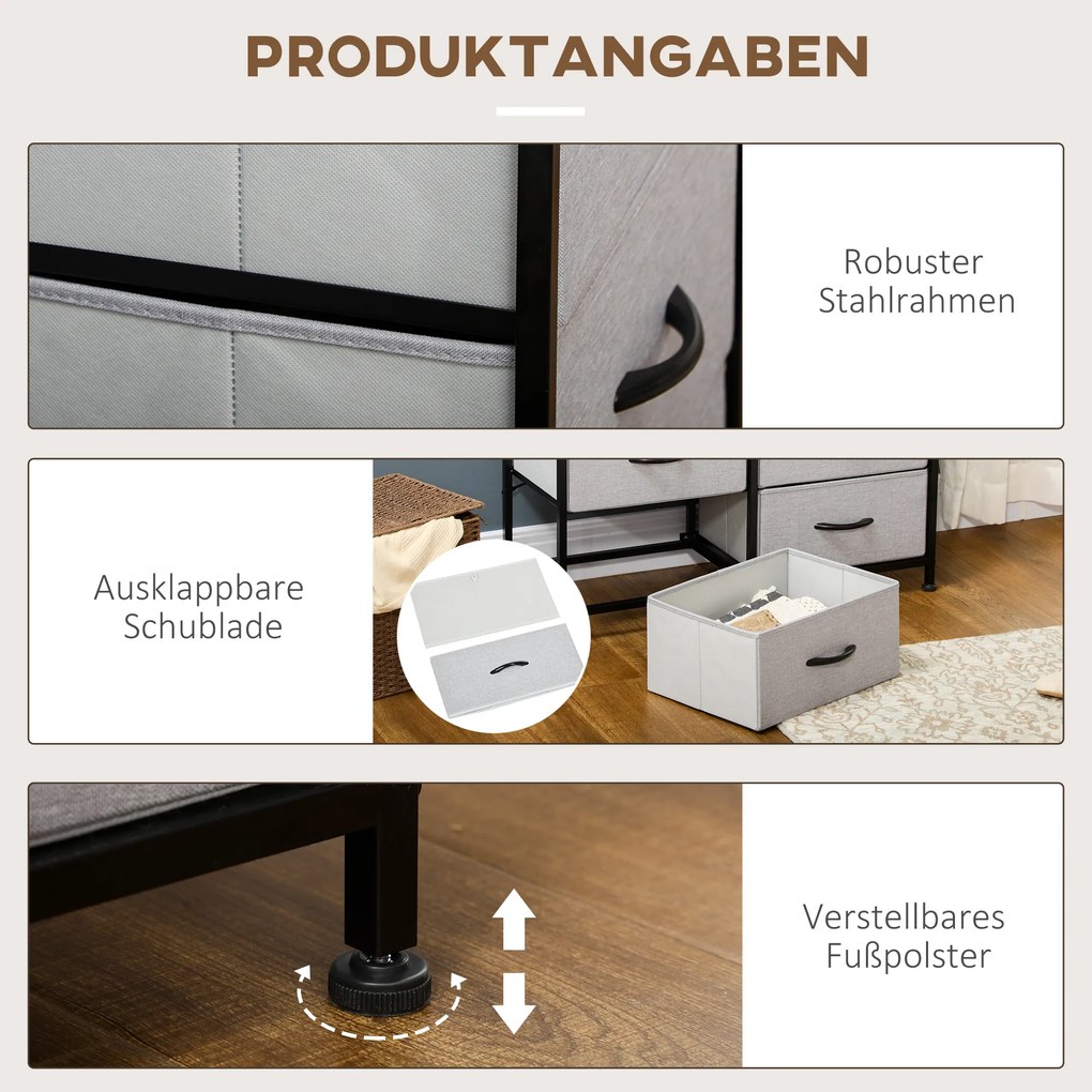 HOMCOM Komoda Sideboard, 6 Szuflad, Szuflady Materiałowe, 80 cm x 30 cm x 62,5 cm, Brąz + Czarny + Szary