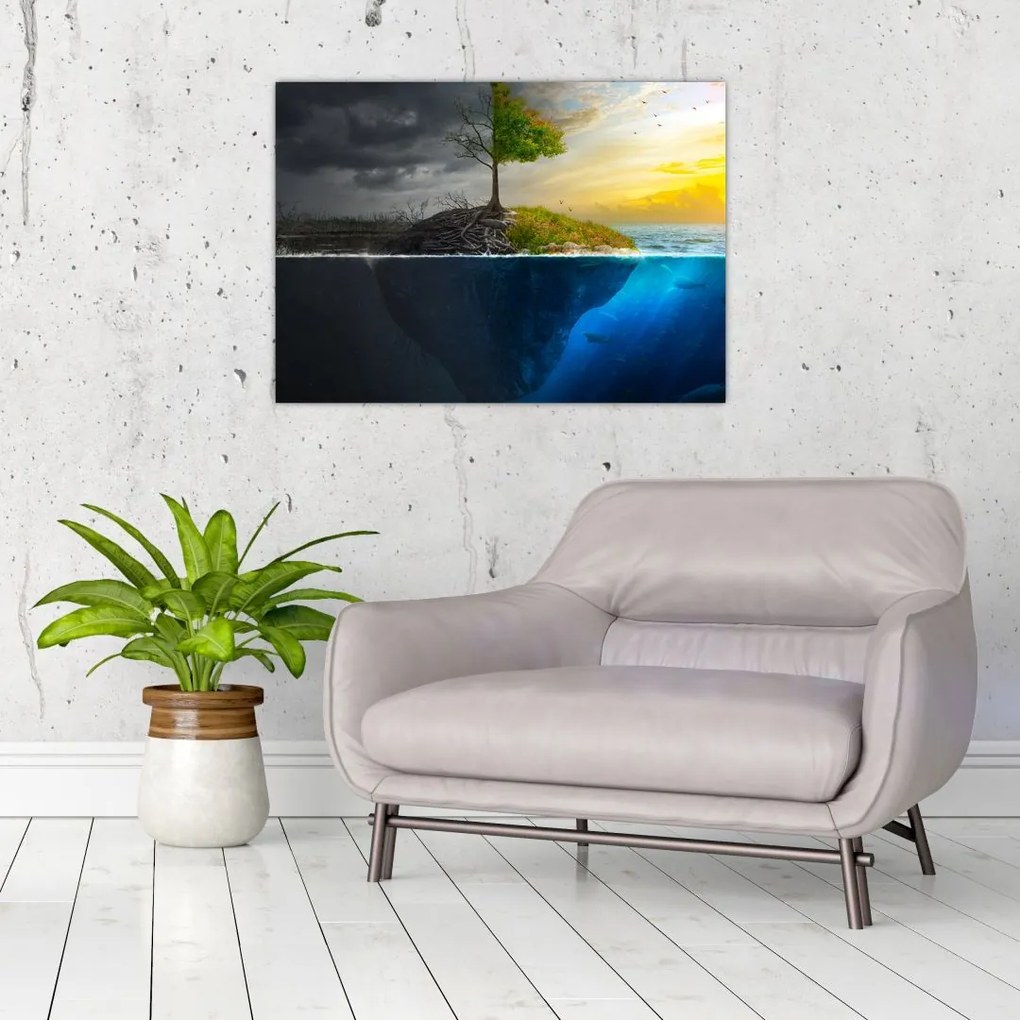Obraz na szkle - przedstawienie dwóch stron (70x50 cm)