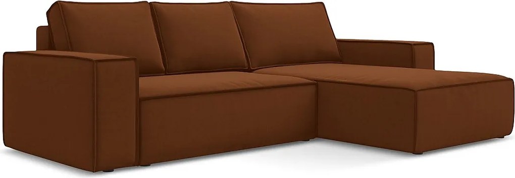 Narożnik prawostronny z funkcją spania - z tkaniny welwetowej - terakota - KIMO