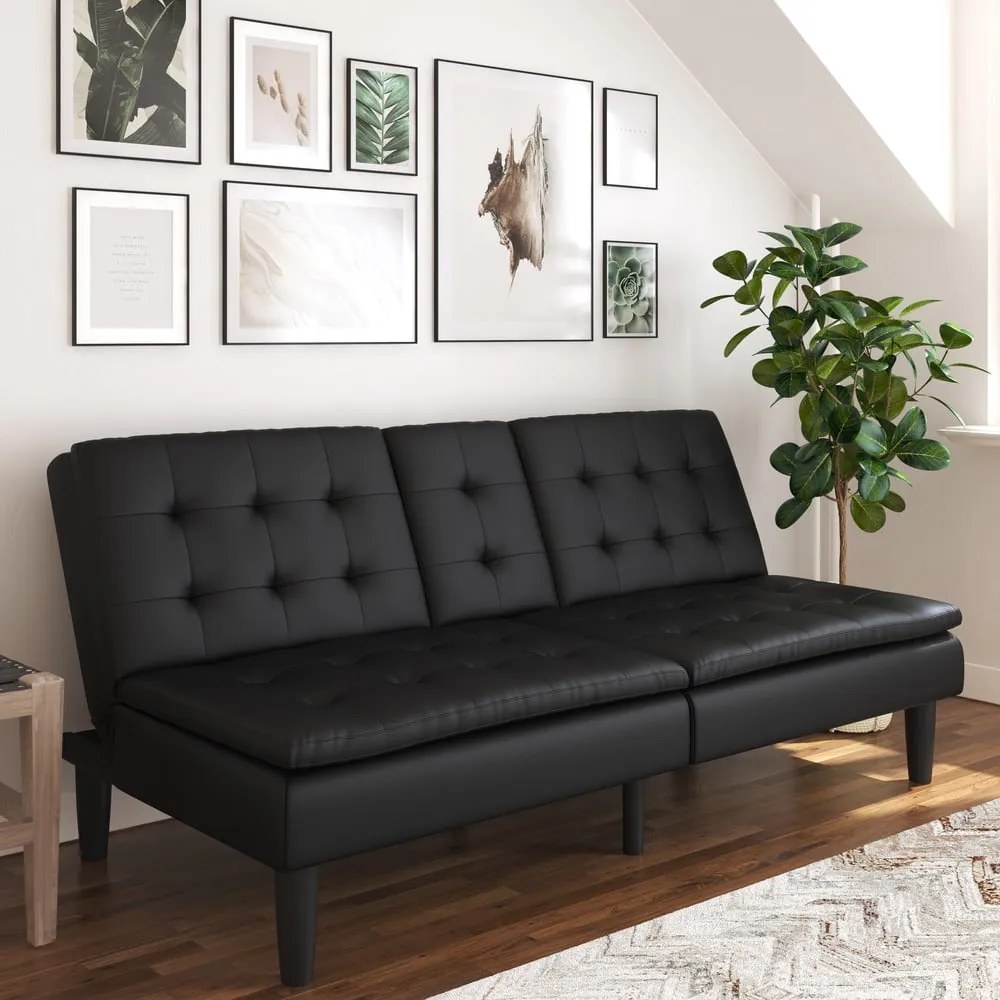 Czarna rozkładana sofa z imitacji skóry 191 cm Maine – Støraa