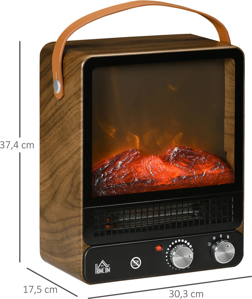 HOMCOM Elektrokamin, realistyczne ognisko, 2 tryby grzewcze do 50°C, zabezpieczenie przed przegrzaniem, wykończenie orzechowe, 30,3 x 17,5 x 37,4cm