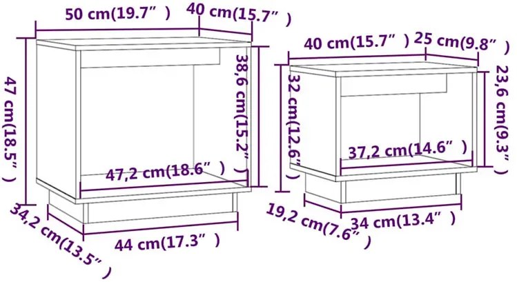 Biały zestaw 2 drewnianych stolików kawowych K5-C17