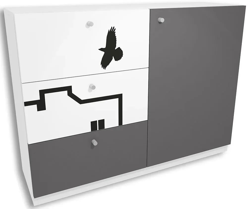 Biało-grafitowa komoda dziecięca z szufladami E4-E30