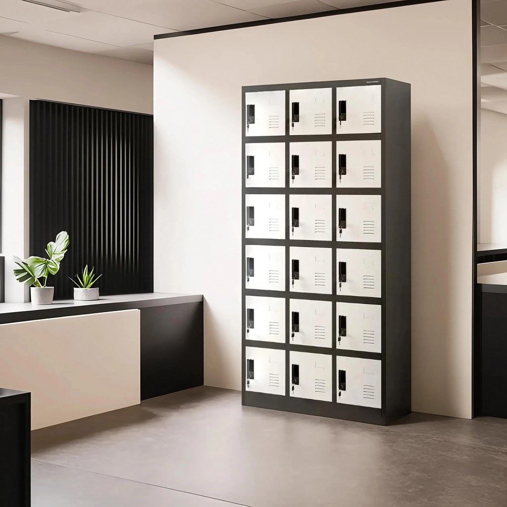 Szafka pracownicza skrytkowa antracytowo-biała: KAROL, 900 x 1850 x 400 mm