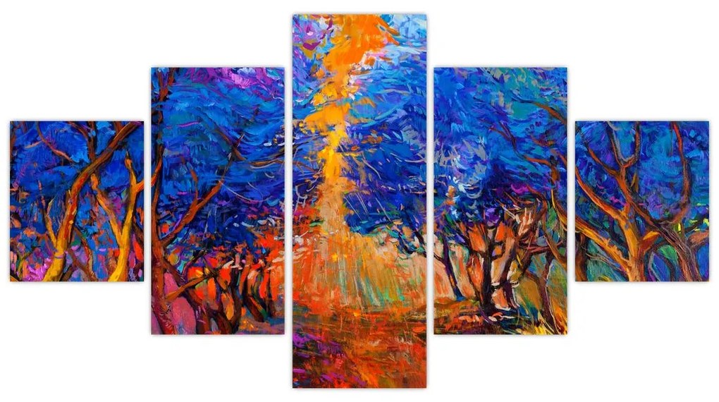 Obraz - Jesienne korony drzew, nowoczesny impresjonizm (125x70 cm)