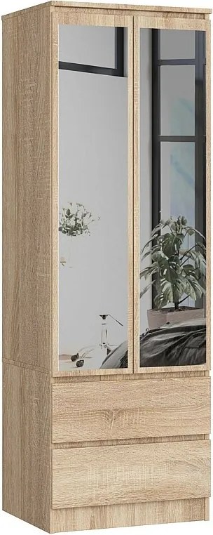 Szafa AKORD S60 Dąb Sonoma 60 cm z lustrem 2 drzwi 2 szuflady kolor Dąb Sonoma mat 1 półka 60x51x180 cm