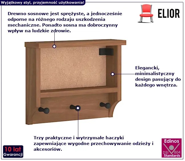 Mały wieszak ścienny drewno orzechowe C0-N36