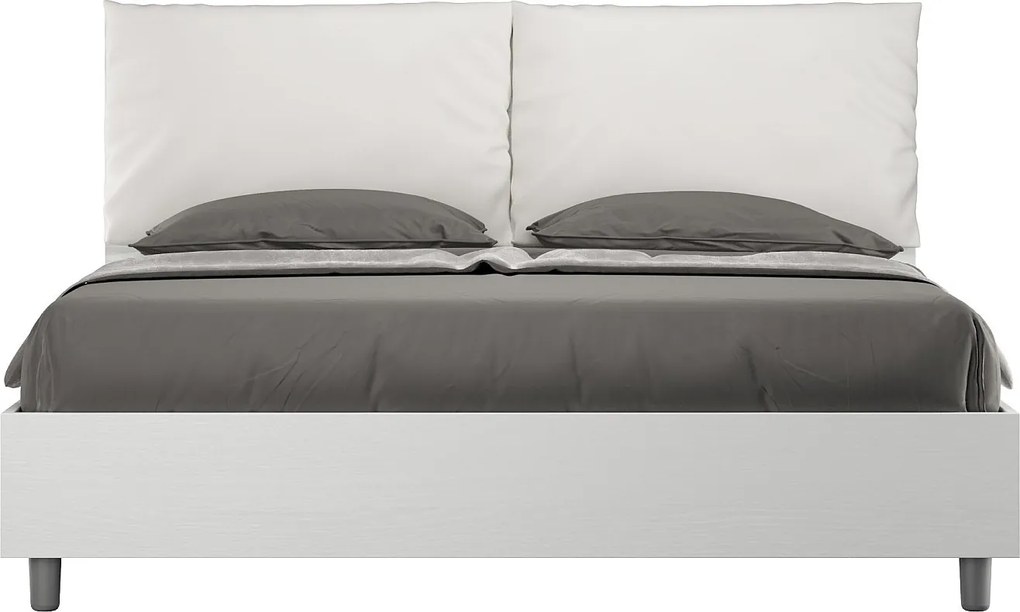 Łóżko wyposażone w stelaż z listwami z pojemnikiem 160x190 Frassino biała poduszkami sztucznej skóry biały Egos Antea