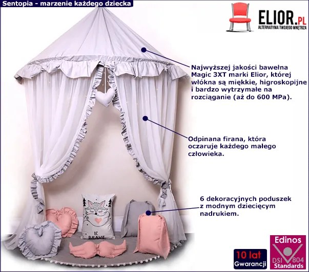 Szary baldachim dziecięcy nad łóżeczko C2-M29