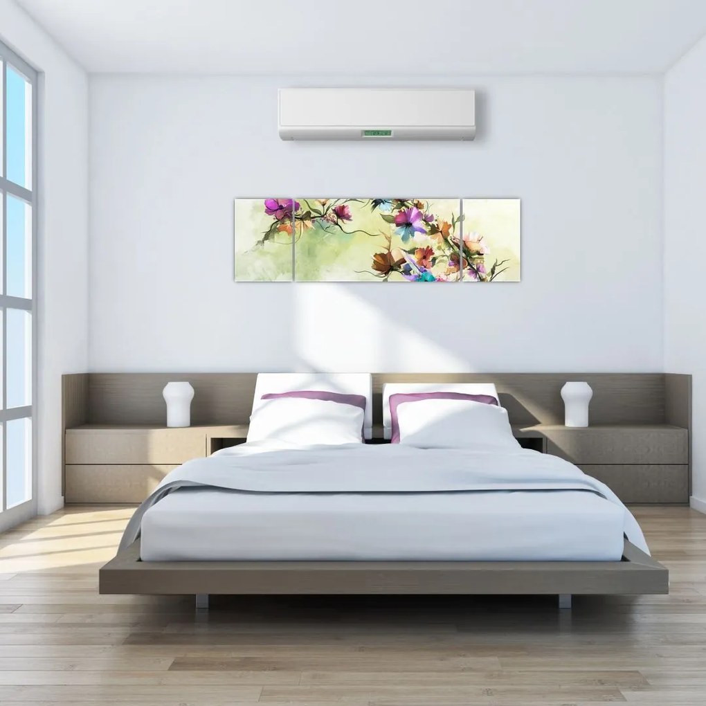 Obraz - malowidło pnącej się kwiaty (170x50 cm)